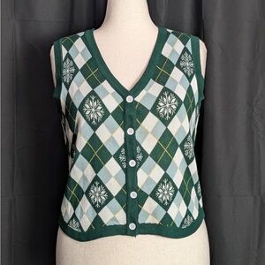 Belle Poque V-Neck Plaid Sweater Christmas Knit Vest